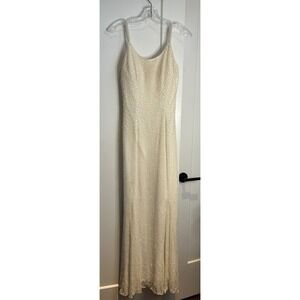 Bellissima Sean Collection Silk Beaded Pearl Gown Ivory Vintage Maxi Dress Small
